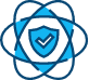 icon of a shield with a checkmark surrounded by the pattern of an atom