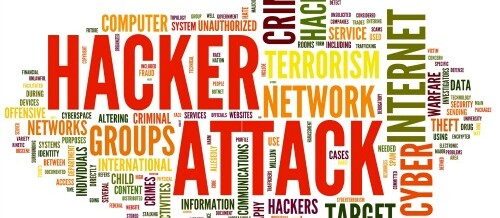 word cloud that emphasizes "hacker", "attack", "terrorism", "network", and "internet"